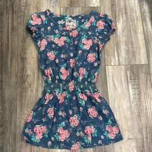 Fat Face Girls Floral Short Sleeve Blue Dress Size 10/11
